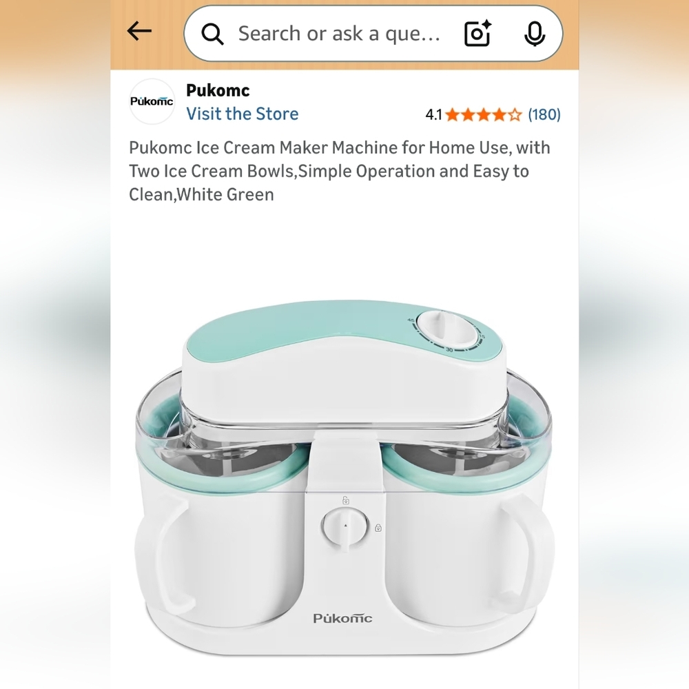 Pukomc Ice Cream Maker With Two Ice Cream Bowls